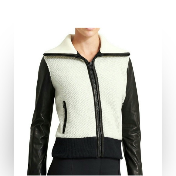 Athleta Jackets & Blazers - 🧥 ATHLETA Bouclé & Leather Bomber Jacket | Black & White Zip Jacket | Sz S